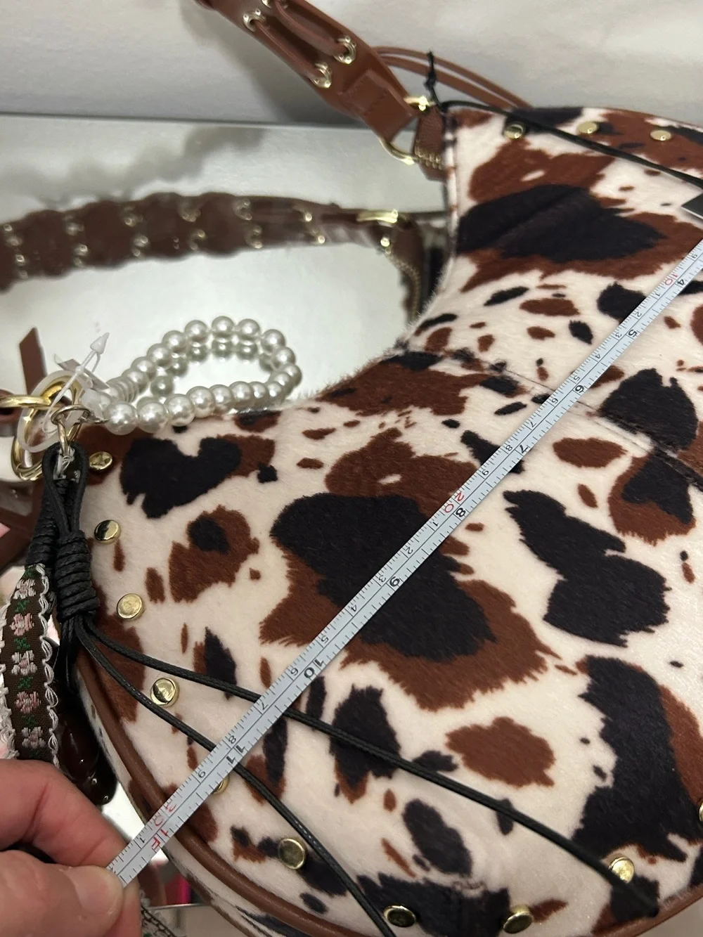 Madden NYC Cow Print Faux Fur Hobo Shoulder Bag Western NWT